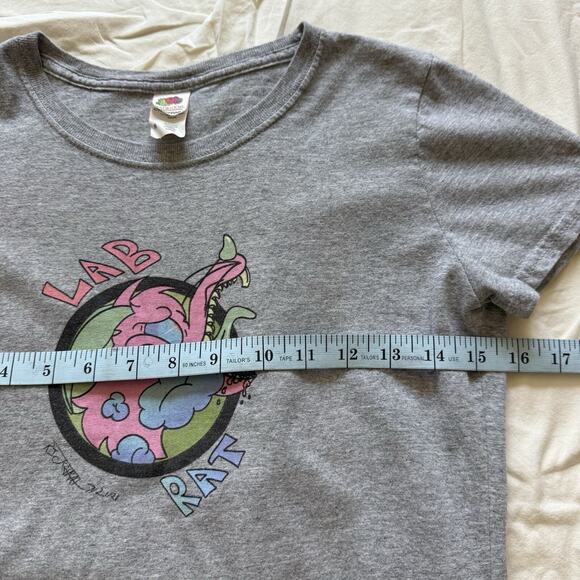 Vintage Y2K Lab Rat Anime Cartoon Graphic Baby Tee T-Shirt - Gray Wms Small - Picture 9 of 11